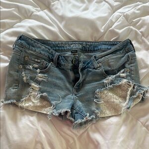 American Eagle Outfitters Blue Distressed Jean Shorts